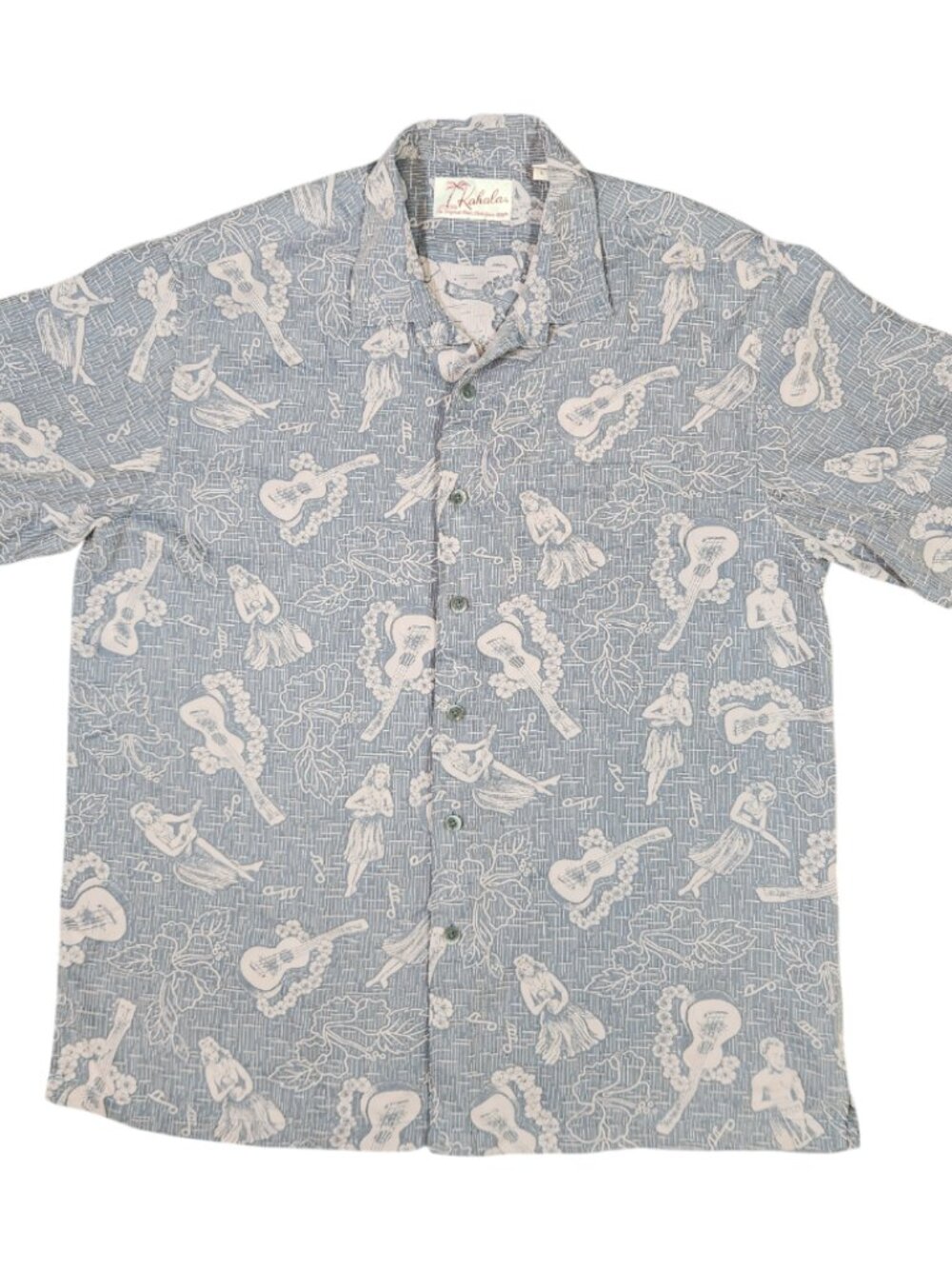 Kahala Hawaiian Shirt Dusty Blue Mauve Music - L